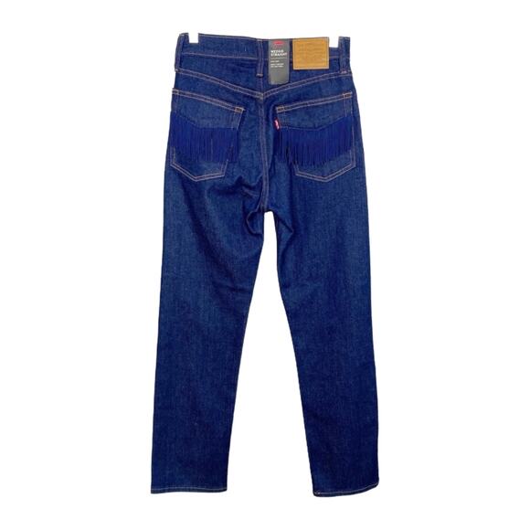Levi's Wedgie Straight Jeans 26 New NWT Fringe Dark Denim Western High Rise - Picture 2 of 6